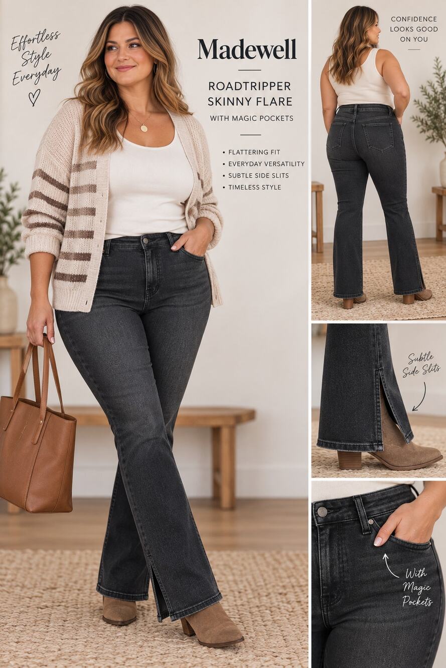Madewell Roadtripper Skinny Flare Jeans 24W Black Magic Pockets NWT Plus Size